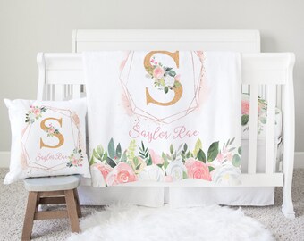 pink gold crib bedding