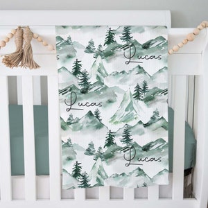 Trees Forest Name Blanket - Woodland Nursery - Boho Neutral Blanket - Baby - Toddler - Adult Blanket - Baby Shower Gift - Personalized