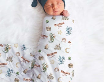 Personalized Dragon Baby Blanket: Minky Nursery Swaddle