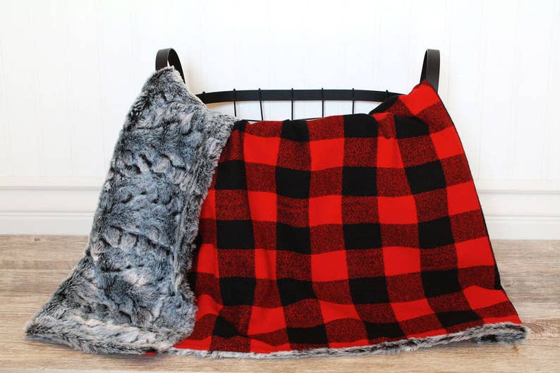 Buffalo Plaid Faux Fur Blanket Red/Black Baby Bedding Baby Etsy
