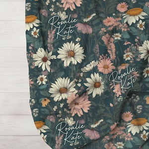 Wildflowers Minky Blanket: Boho Floral Nursery Bedding, Swaddle Blanket, Personalized Gift, Teal, Green and Pink