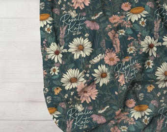 Wildflowers Minky Blanket: Boho Floral Nursery Bedding, Swaddle Blanket, Personalized Gift, Teal, Green and Pink