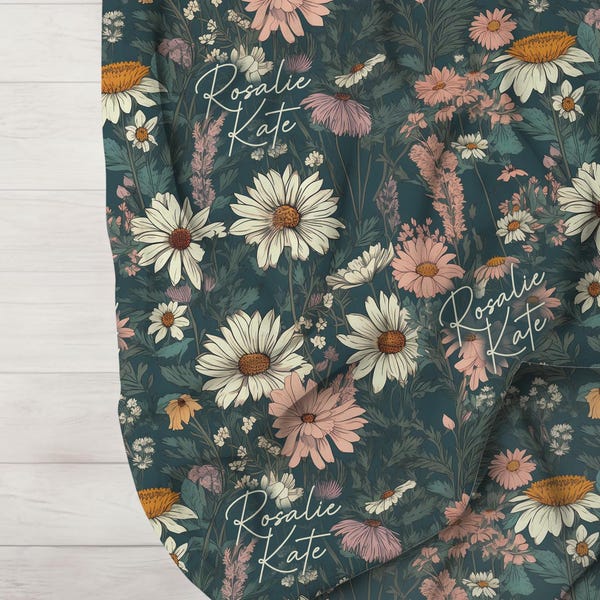 Wildflowers Minky Blanket: Boho Floral Nursery Bedding, Swaddle Blanket, Personalized Gift, Teal, Green and Pink