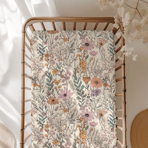 Wildflower Garden Floral Crib Sheet - Boho Wildflower Nursery - Jersey Knit Crib Bedding - Floral Nursery - Baby Girl Bedding - Flowers