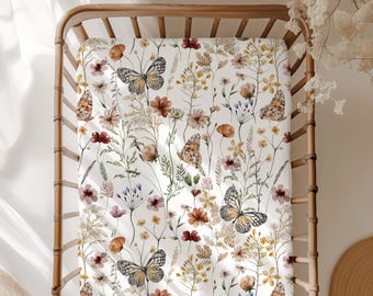 Wildflowers Butterfly Crib Sheet: Boho Floral Nursery Bedding