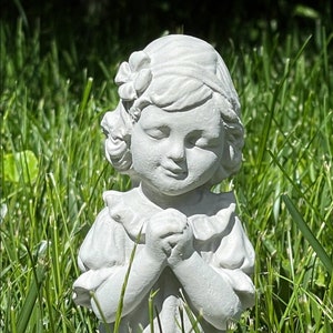 Little Girl Praying in the Holy Garden Concrete Statue, Natural Patina/Unpainted, Indoor/Outdoor, Handmade in USA - Free shipping
