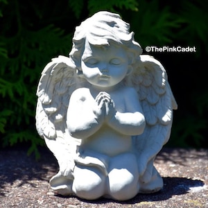 Concrete Angel Statue in Pray - 4.5” Handmade in USA Memorial Home & Garden Décor, Unique Baby Shower/Wedding Gift, Cherub Figurine, Seraph