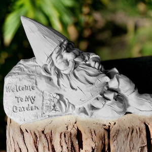 Welcome Garden Gnome, Sign Landscape Rock, Concrete Elf Statue, Gnome Gift, Cast Stone Large Gnome, Indoor/Outdoor Decor, Yard Entry Sign
