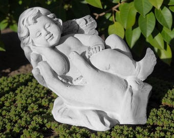 Estatua de ángel durmiente de hormigón fundido a mano / Decoración zen para el hogar / Adorno conmemorativo de querubín