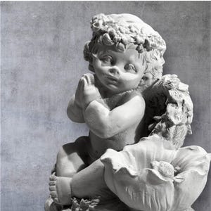 Handmade Baby Angel with Flower Concrete Statue for Home Decor, Cast Stone Cherub Statue, Indoor & Outdoor Home Accent, Handcrafted Gift