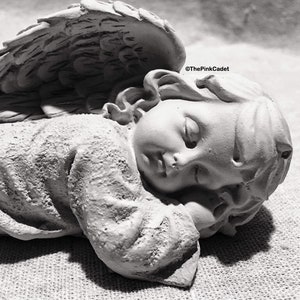 Baby Angel Dreaming of Heaven - Concrete Statue, Natural Patina, Indoor/Outdoor, Handmade in USA by The Pink Cadet™ - Free shipping