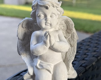 Praying Angel Statue Concrete Figurine for Home & Garden Cherub Handmade with Imperfections