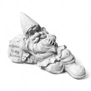 Sleeping Garden Gnome Statue with Welcome Sign: Handmade Elf Figurine, Indoor/Outdoor Decor