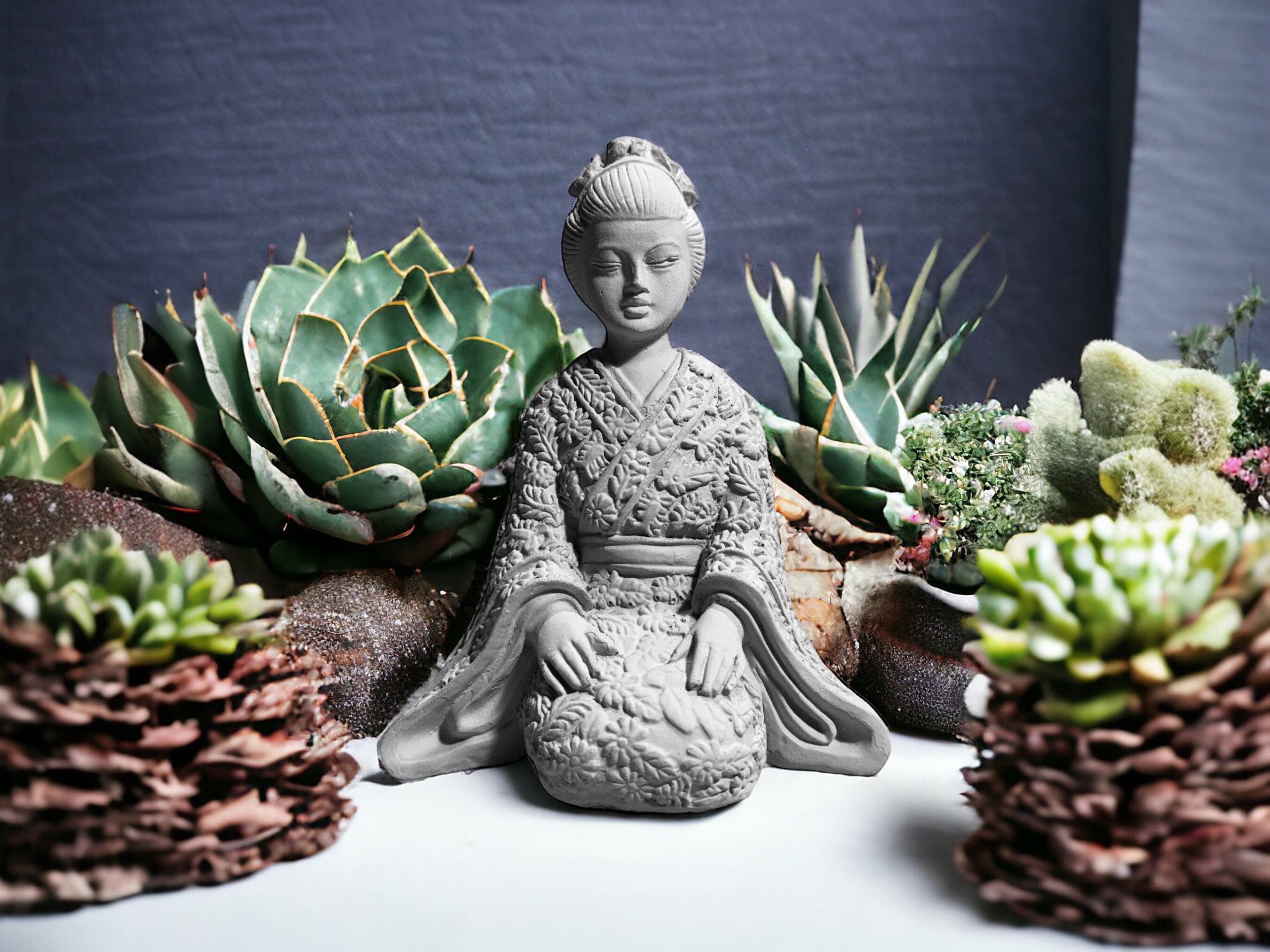 Handmade Concrete Geisha Statue: Japanese Zen Garden Decor