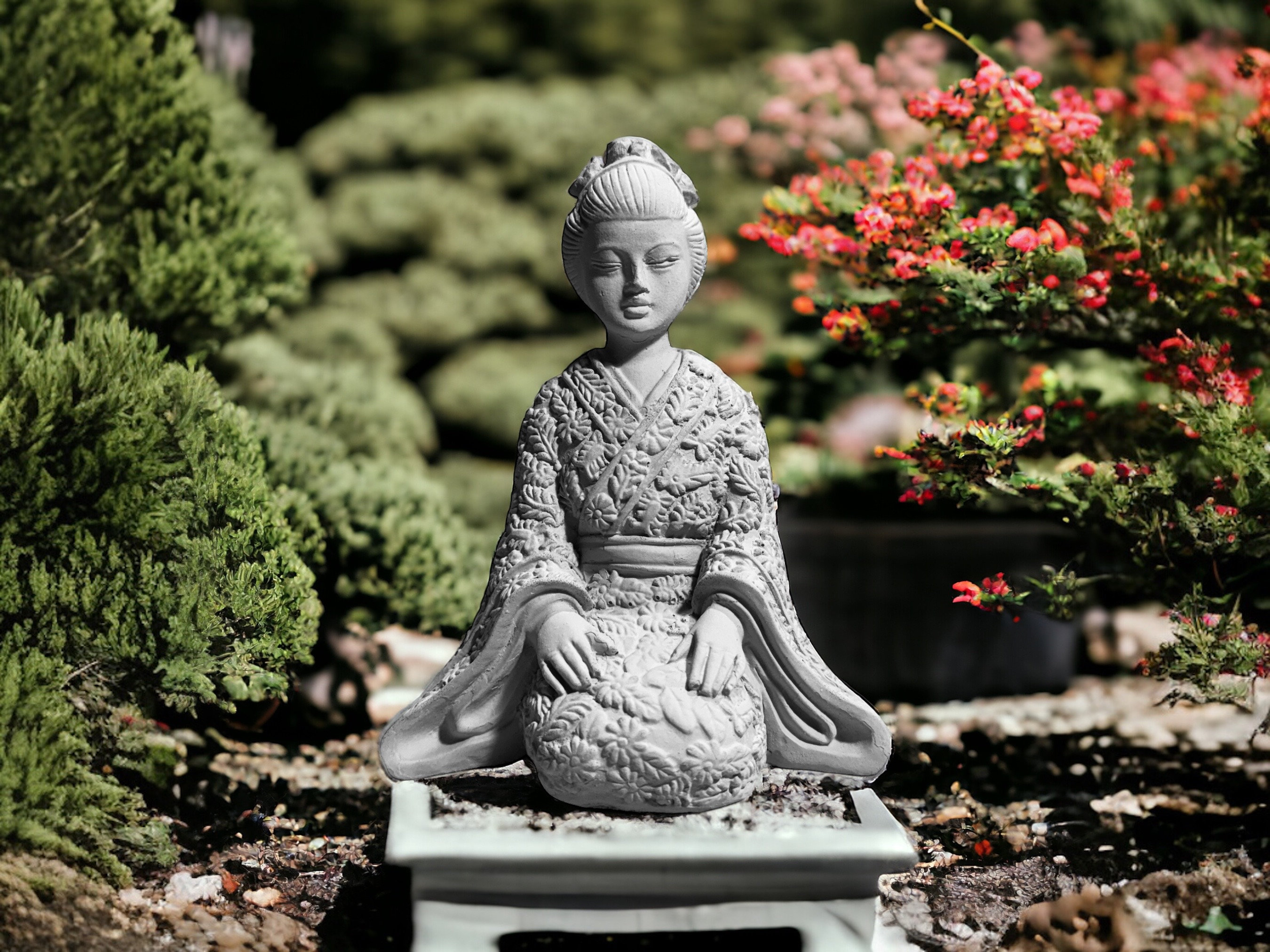 Handmade Concrete Geisha Statue: Japanese Zen Garden Decor