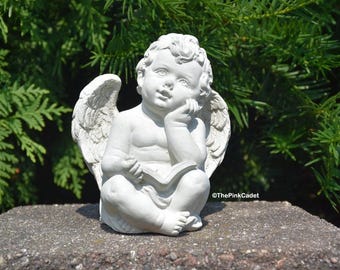 Estatua de ángel de hormigón hecha a mano: decoración de querubín para interior y exterior