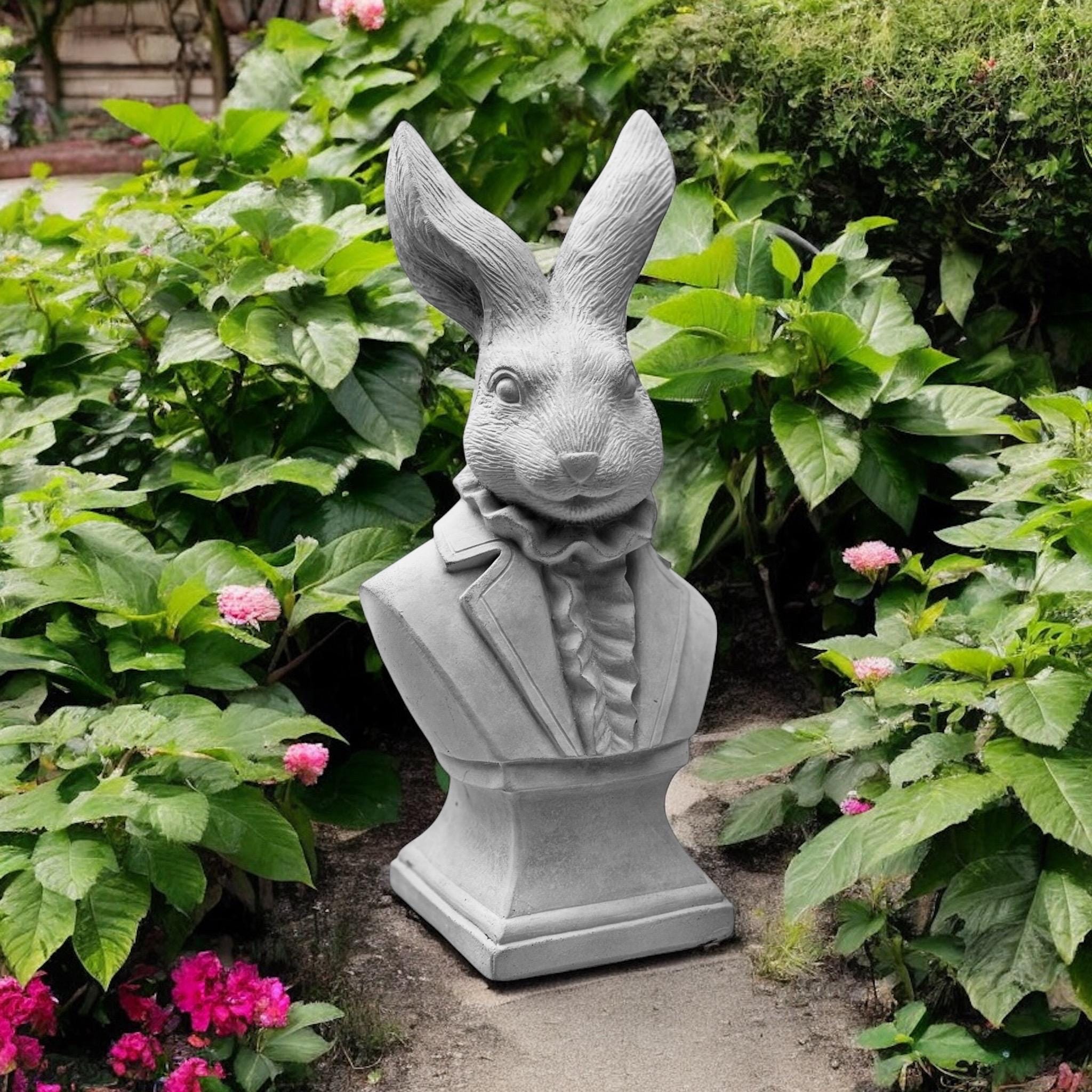 Concrete Rabbit Statue: Vintage Jacket Bunny Figurine, Hare Bust Garden ...