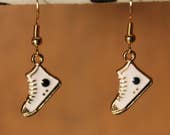 Sneaker Earrings, Converse Earrings, Chuck Taylor, Shoe Earrings, White Earrings, Gold Earrings, Enamel Earrings