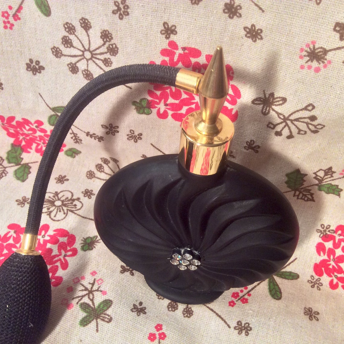 Beautiful Black Glass Perfume Atomizer With Rhinestones Etsy