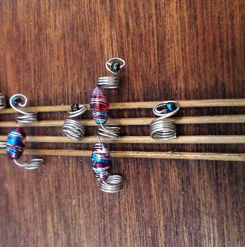 6 Piece Purple Beaded Loc Jewelry Dreadlock Coils Hair Accessories Braid Hair Jewelry Hair Jewelry Choice of Color Wire and Coil Size