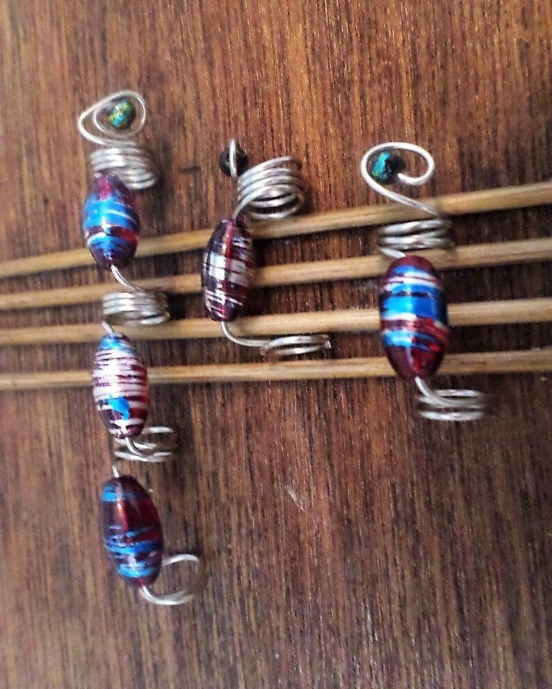 6 Piece Purple Beaded Loc Jewelry Dreadlock Coils Hair Accessories Braid Hair Jewelry Hair Jewelry Choice of Color Wire and Coil Size