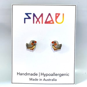 Zebra finch handmade hypoallergenic stud earrings  australian bird gift