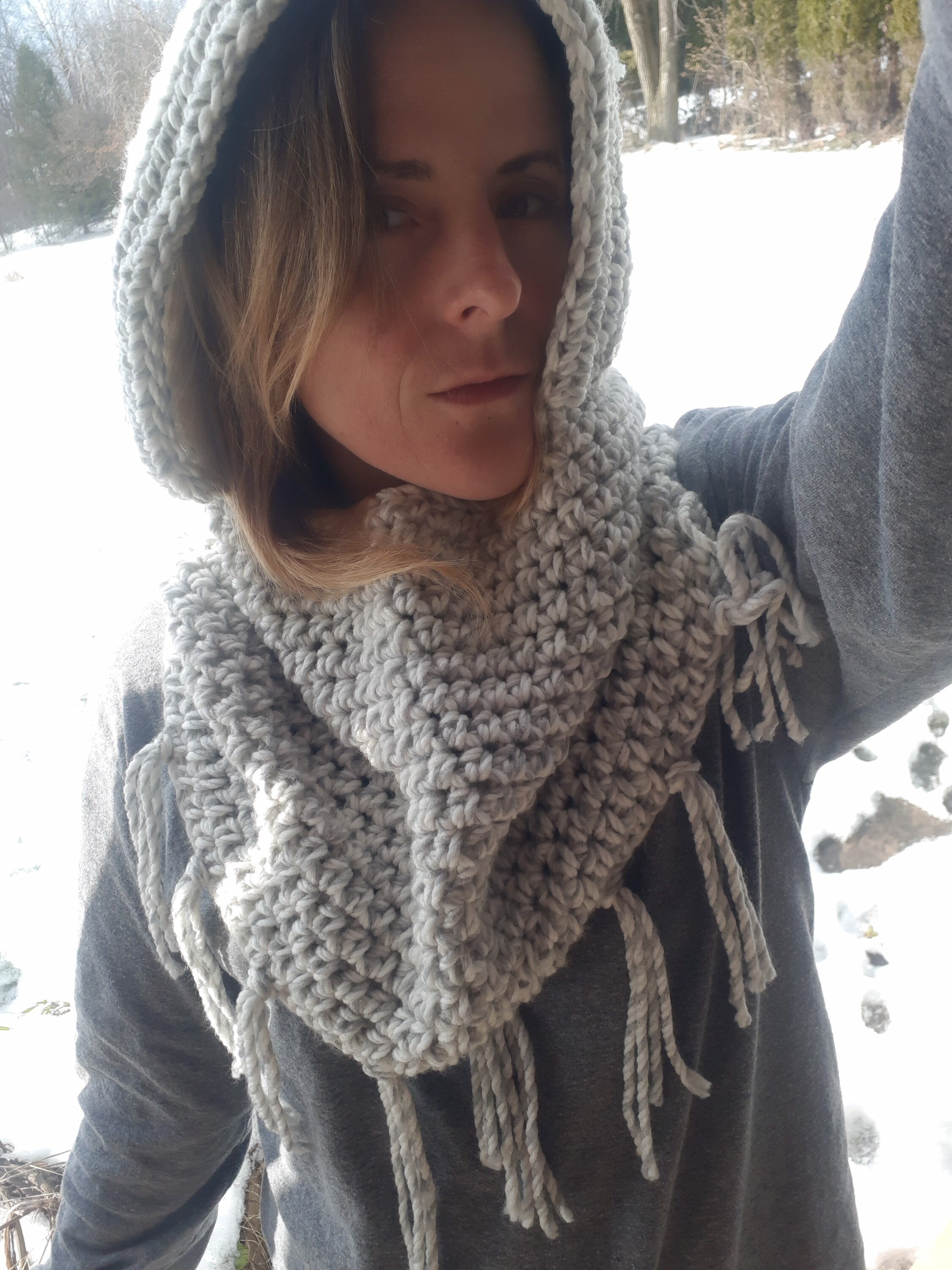 Hooded Cowl Fringe Scarf Crochet Pattern PDF - Etsy