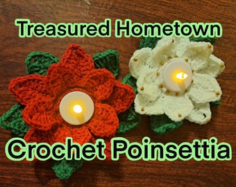 Poinsettia Holiday Crochet LED tea light Pattern PDF