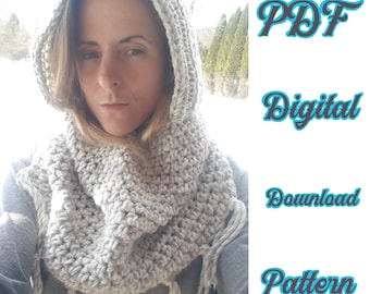 Hooded Cowl Fringe Scarf Crochet Pattern PDF