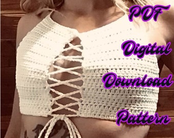 Lace up Crochet Halter Top Pattern PDF - Etsy