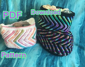 Chevron Boho Tote bag Basket Crochet Pattern PDF