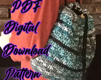 Crochet Drawstring Backpack with liner PDF Pattern