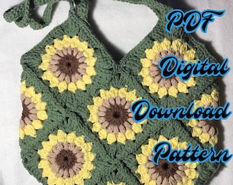 Flower Granny Squares Boho bag Crochet Pattern PDF