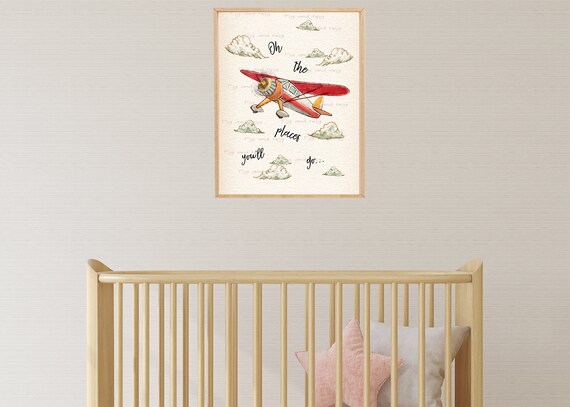 Nursery Decor Baby Boyair Plane Clouds Oh The Places Etsy