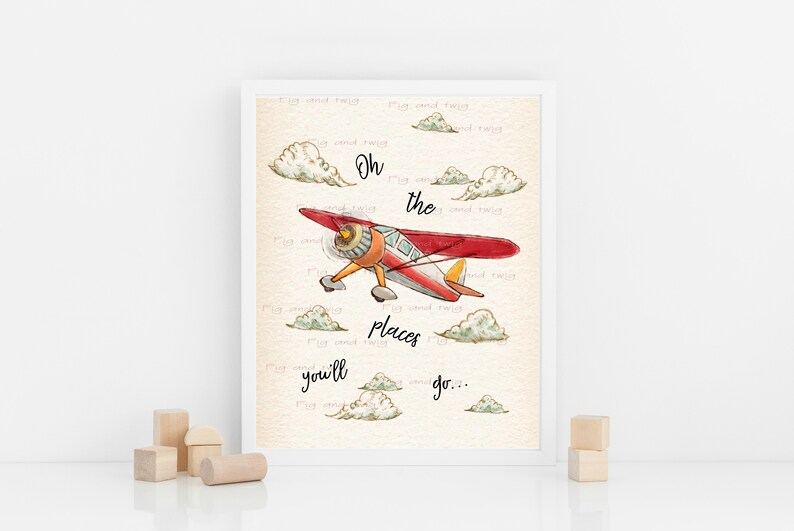 Nursery Decor Baby Boyair Plane Clouds Oh The Places Etsy