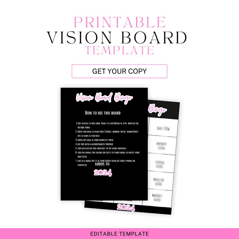 2024 Vision Board Printable, Vision Board Bingo Etsy