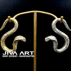 Cobra Snake Earrings, Cobra Snake Ear Weights, Cobra Snake Gauge Earrings, Snake Hoop Earrings, Brass Ear Weights, White Brass Ear Weights