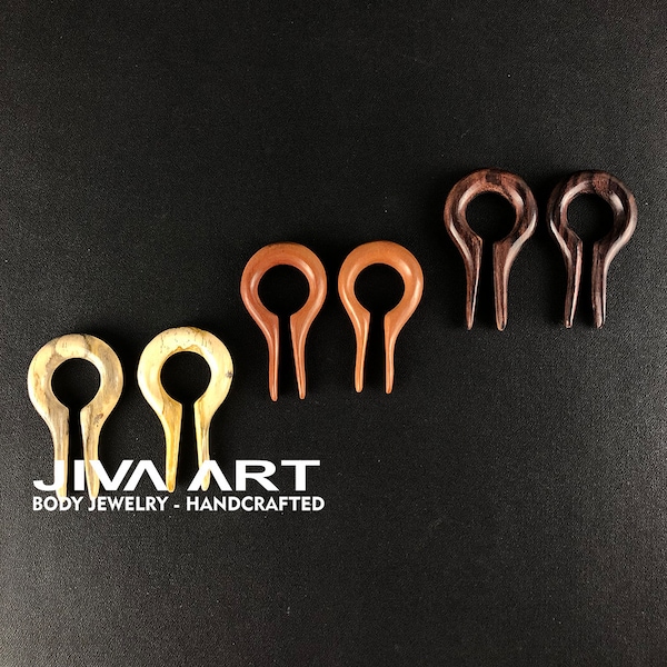 Wood stretched ears lobes hoop earrings Tribal ear gauges weights Wooden plugs earrings Hand carved price per pair 8g 6g 4g 2g 0g 00g more