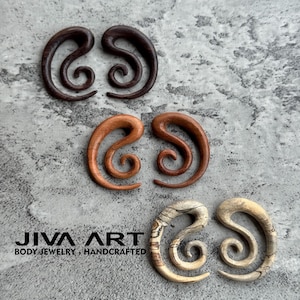Wood stretched ears lobes hoop earrings Tribal ear gauges weights Wooden plugs earrings Hand carved sold as pair 8g 6g 4g 2g 0g 00g more