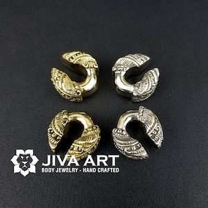 Ethnic Knuckle Brass Ear Weights, Ethnic Keyhole Brass Ear Weights, Brass Hanger Gauge Earrings, Brass Hoop Ear Weights, Brass Ear Weights.