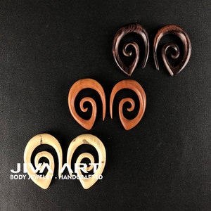 Wood stretched ears lobes hoop earrings Tribal ear gauges weights Wooden plugs earrings Hand carved sold as pair 8g 6g 4g 2g 0g 00g more