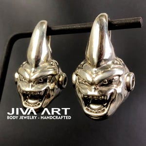Pair of Majin Buu brass ear weights, Kid Buu ear hangers, brass ear gauges, brass ear stretchers