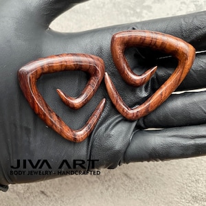 Wood stretched ears lobes hoop earrings triangle spiral ear gauges weights Wooden plug earring Hand carved price per pair 8g 6g 4g 2g 0g 00g