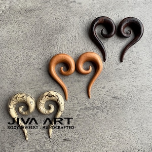 Wood stretched ears lobes hoop earrings Tribal ear gauges weights Wooden plugs earrings Hand carved sold as pair 8g 6g 4g 2g 0g 00g more