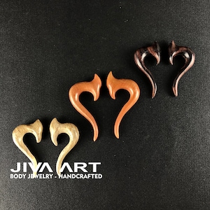 Wood stretched ears lobes hoop earrings Tribal ear gauges weights Wooden plugs earrings Hand carved sold as pair 8g 6g 4g 2g 0g 00g more