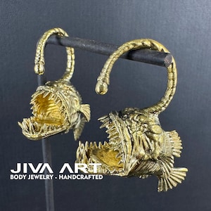 Ear Weights Anglerfish, Angler Fish Brass Ear Weights, Deep Sea Gauge Weights, Hanger Ear Weights