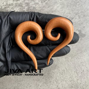 Wood stretched ears lobes hoop earrings Tribal ear gauges weights Wooden plugs earrings Hand carved sold as pair 8g 6g 4g 2g 0g 00g more