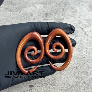 Wood stretched ears lobes hoop earrings Oval spiral ear gauges weights Wooden plugs earrings Hand carved price per pair 8g 6g 4g 2g 0g 00g