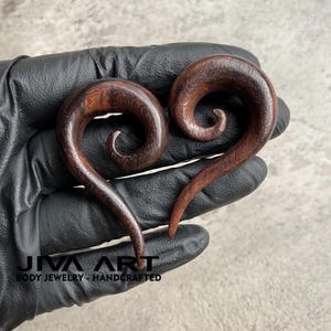 Wood stretched ears lobes hoop earrings Tribal ear gauges weights Wooden plugs earrings Hand carved sold as pair 8g 6g 4g 2g 0g 00g more