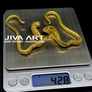 Cobra Snake Earrings, Cobra Snake Ear Weights, Cobra Snake Gauge Earrings, Snake Hoop Earrings, Brass Ear Weights, White Brass Ear Weights image 8